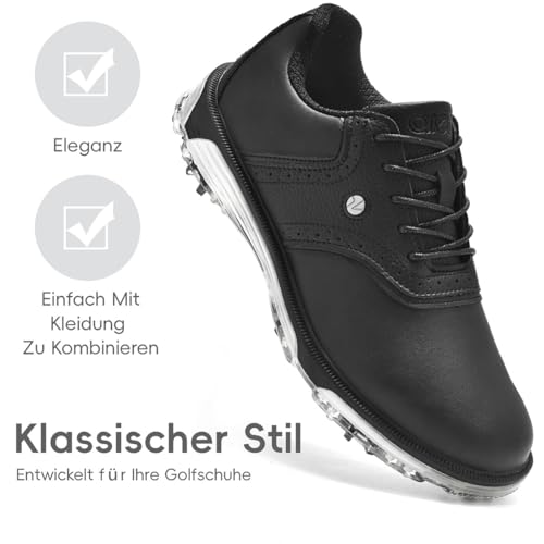 ULTIANT Golfschuhe Herren Wasserdicht Spikeless Klassisch Bequem Sneakers für Golfschuh Trainingsschuh Größe40-48(Schwarz,45)