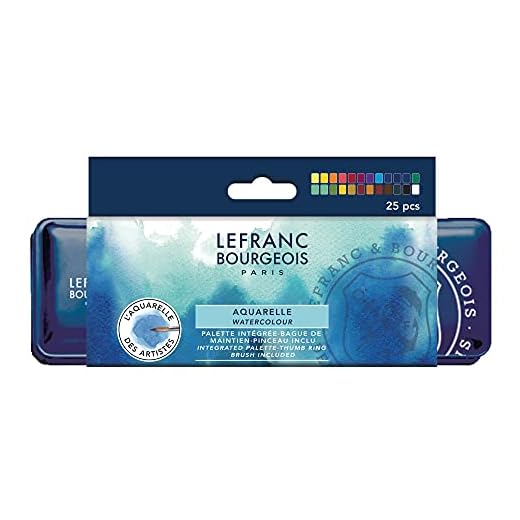 Lefranc Bourgeois Acuarela Fine - Caja de metal de 24 medio godets de acuarela profesional, colores surtidos