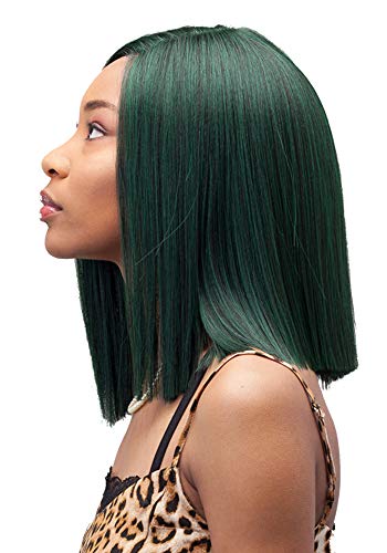 ECLA Karen Perruque Lace Front Mi-longue 12” 30.5cm Raie en lace Une Coupe degradée à la main Cheveux Synthétiques Résistants à La Chaleur Semi Naturelle Pour Les Femmes Couleur Dark Grenn M5669 Wig Cover