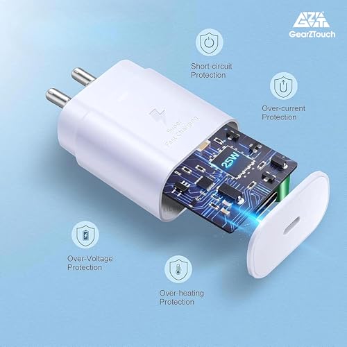 Image of GearZTouch 25W Ultra Fast Charging Adapter with PPS Protection Compatible with Samsung S24 /S23 /S21 All Plus &Ultra Series,Fold 6 /5 /4,NordCE 3Lite 5G,2T 5G,CE 2 Lite 5G,Nord 5G (White)