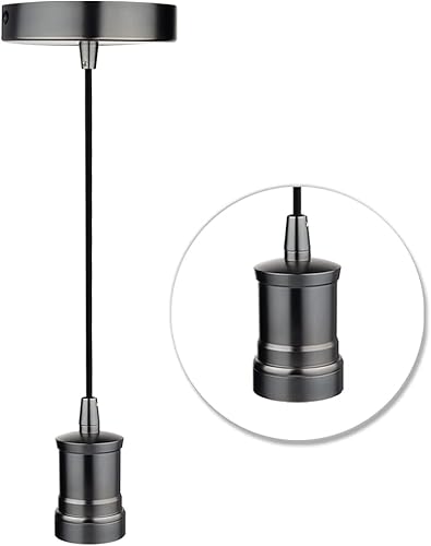 Mini lámpara colgante dorada estilo moderno, enchufe de luz individual, toldo de 4.75 pulgadas, cable de tela negra ajustable de 10 pies, accesorio