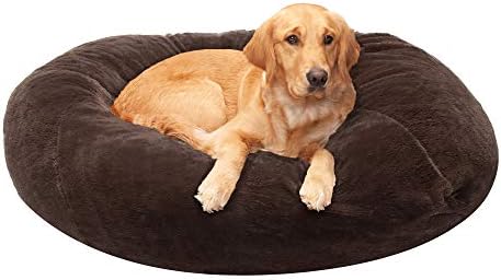 Furhaven XL Dog Bed Plush Faux Fur Beanbag-Style Ball Nest w/ Removable Washable Cover - Espresso, Jumbo