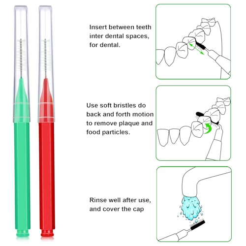 Image of Patelai 100 Pieces Braces Dental Brush for Cleaner Interdental Toothpick Dental Tooth Flossing Head Oral Hygiene Flosser Toothpick Cleaners Tooth Tool(Green, Red,Proper Size)