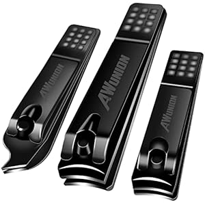 AW Union Nail Clippers Set, Fingernail Clipper Toenail Clipper for Women and Men, Black Coating Stainless Carbon Steel Nail Cutter Nail Trimmer with Storage Pouch – Straight & Curved Edge – 3 Pieces – Black