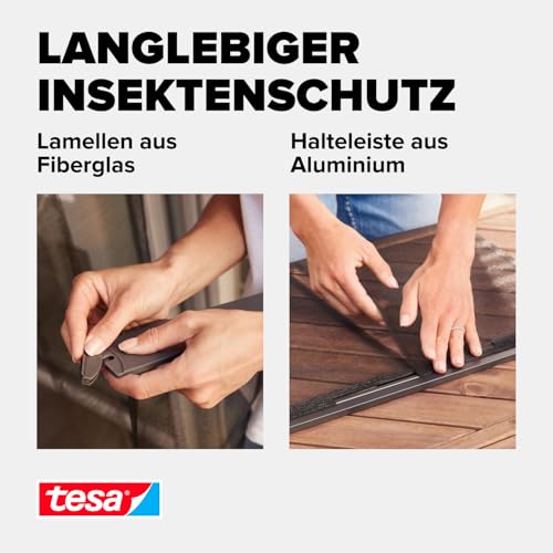 tesa INSECT STOP Aluminium Lamellen Vorhang Premium - teleskopierbarer Insektenschutzvorhang - für Balkon- und Terrassentüren - einfache Montage ohne Bohren - 95 x 220 cm - Anthrazit (Durchsichtig)