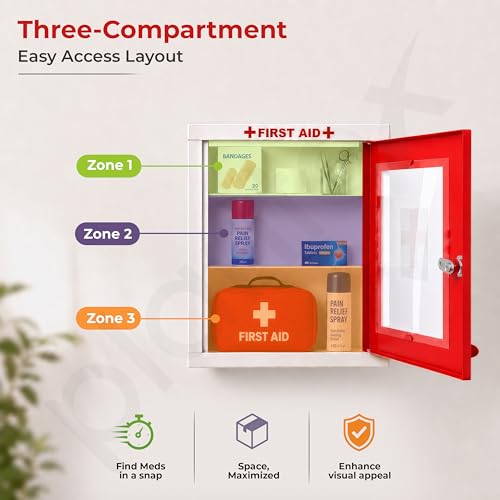Image of Plantex First Aid Box /Emergency Medical Kit Box for Medicine Storage /Multi Compartment First Aid Kit Box for Home, School, Office with Key Lock - GI Steel (Red & Ivory)