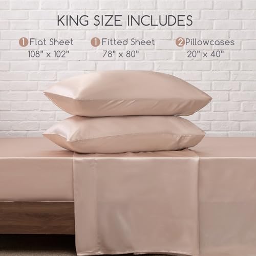 Image of MR&HM 4Pcs Satin Sheets(King, Taupe)