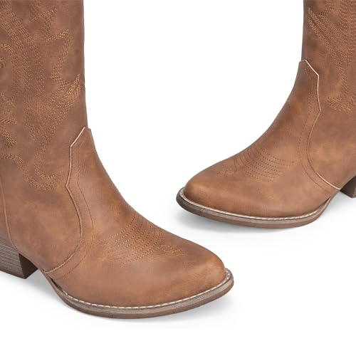 Image of DREAM PAIRS Women's Cowboy Cowgirl Western Boots | Embroidered Pointed Toe Low Heel Western Mid Calf Boots for Theme Party Country Concert