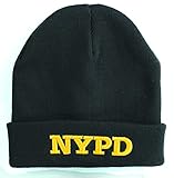 NYPD Torkia - Official Licensed Beanie Winter Hat with Lettering (Black w/Gold Lettering)