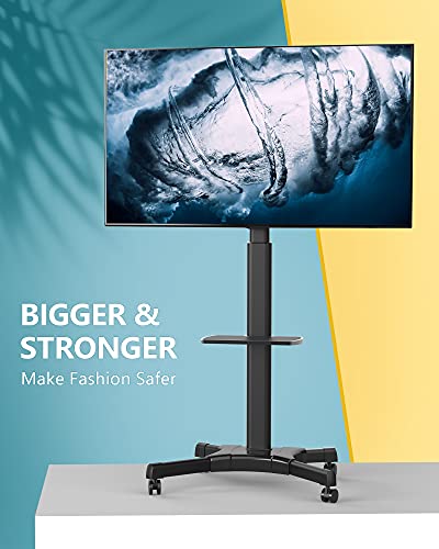 Fitueyes Mobile Tv Cart For 32 To 65 70 Inch Tvs, Tall Rolling Tv Stands With Tilt Function, Black Portable Floor Tv Stand With Wheels, Height Adjustable Shelf & Lockable Casters, Holds Up 88Lbs #TOP5