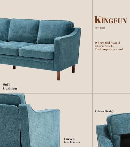 Image of Kingfun Couch Sets for Living Room, 3 Seater Couch and Armchair, Mid Century Modern Sofa Set, Chenille Couch with Solid Wood Frame for Bedroom