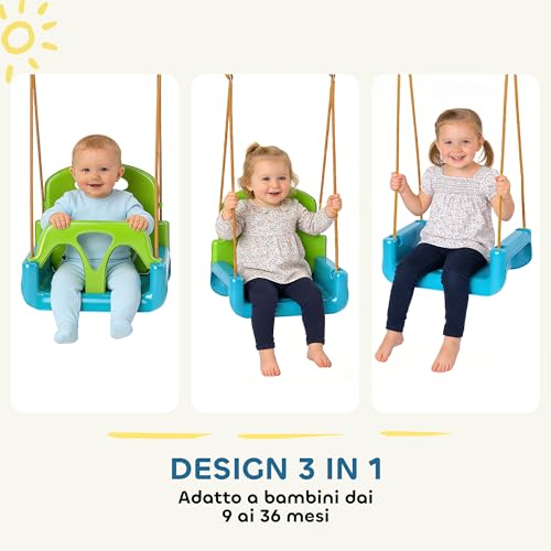 Outsunny Altalena Per Bambini 3 In 1 Da Interno Ed Esterno, Età 9-36 Mesi, Altalena Da Giardino Con Corda Regolabile E Cintura Di Sicurezza, 42X33X120-180 Cm, Verde Scuro - 3