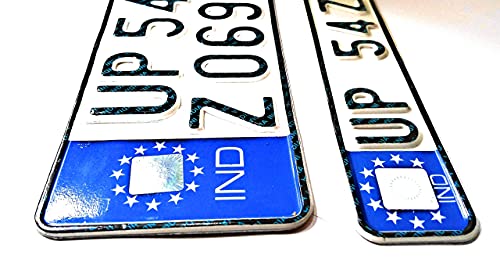 Image of IND Pradeep Bike - Custom Plate Embossed Blue White for Old Splendor Modified Accessories | Non-HSRP- No Serial Number Barcode. |Front Back | (Blue)
