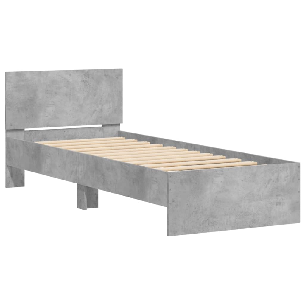 vidaXL Rama łóżka z wezgłowiem, szarość betonu, 90x200 cm, łóżko pojedyncze, łóżko dla gości, rama łóżka z zagłówkiem, łóżko, rama łóżka z wezgłowiem