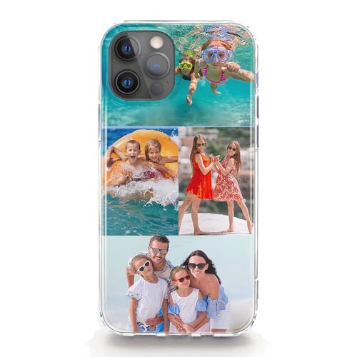 Personalised Phone Case For Apple IPhone 17 16 15 14 Pro Max Mini Plus 13 12 11 X XS XR SE Custom Photo Hard Cover Personalize with Four Image Collage Layout A Two Small Centre Images