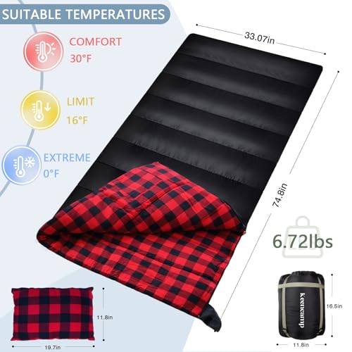 Keencamp 0 Degree Sleeping Bag Cotton Flannel Winter Cold Weather for Adults XXL Sleeping Bag 4 Season Big and Tall with Compression Sack by Keencamp - Image 2