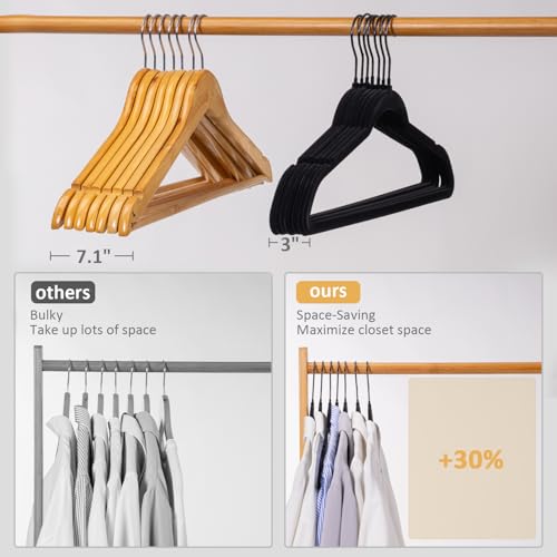 Pack of 30 Velvet Hangers, Space-Saving Heavy Duty Clothes Hangers for Suit, Non-Slip, 0.2 Inches Slim, 17.7 Inches Wide, 360° Swivel Black Hook - Black - Image 6