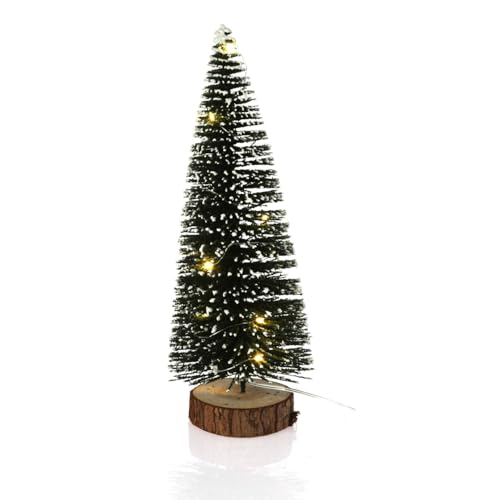 Carousel Home LED Bottle Brush Christmas Tree Snowy Green Christmas Tree | Light-up Festive Snow-flocked Bottle Brush Tree | Bottle Brush Pine Christmas Village Tree - 30cm
