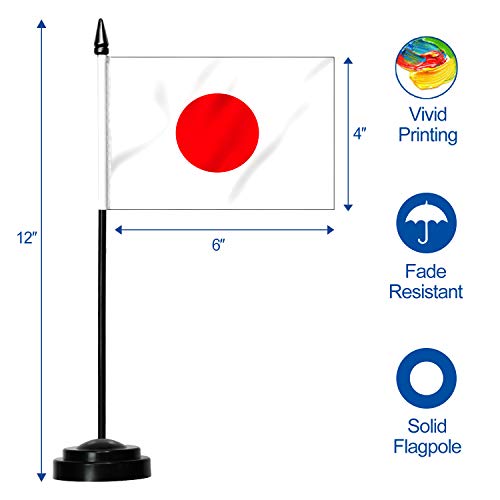 Conjunto de bandeiras de mesa ANLEY Japan Deluxe - Bandeira de mesa japonesa em miniatura de 6 x 4
