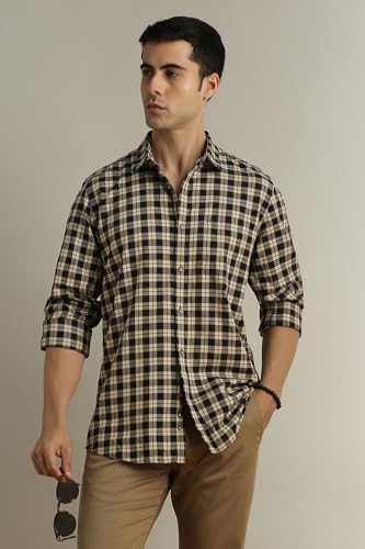 Image of Peter England Men's Checkered Cotton Shirt | Smart Casual | Full Sleeves