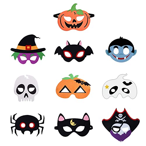 Máscaras de Halloween, 10 máscaras de feltro de Halloween, abóbora, fantasma, vampiro, bruxa, morcego, máscaras de Halloween, suprimentos de festa de fantasia