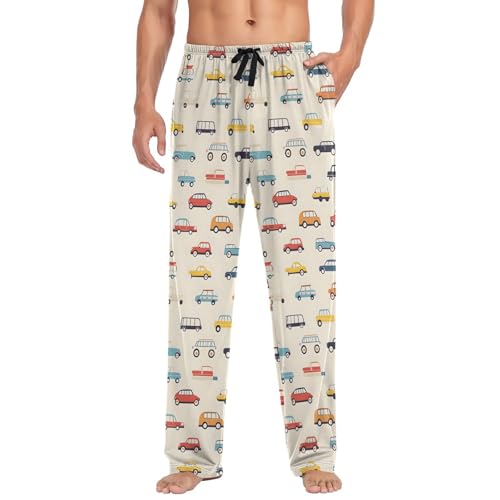Men’s Cartoon Car Pajama Pants with Pockets, Comfortable Lounge Sleep Bottoms#4633