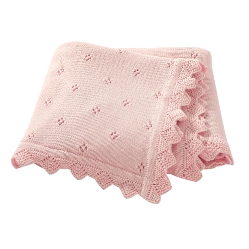 Hadetoto Coperta per neonati, 100% cotone, lavorata a maglia, idea regalo per neonati, 100 x 80 cm, colore: rosa