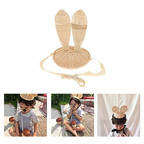 YIJU Cabeça de Coelho da moda Cap Baby Kid Menina Lace-up Acessórios para o Cabelo Boêmio Rattan Cha