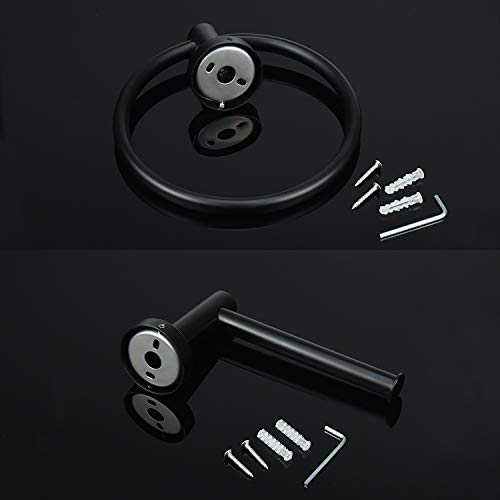 EAONE 4 Pieces Bathroom Hardware Accessories Set, 304 Stainless Steel Wall Mounted Toilet Paper Holder Towel Ring Holder and Adhesive Robe Towel Hooks, Matte Black - Thumbnail 7