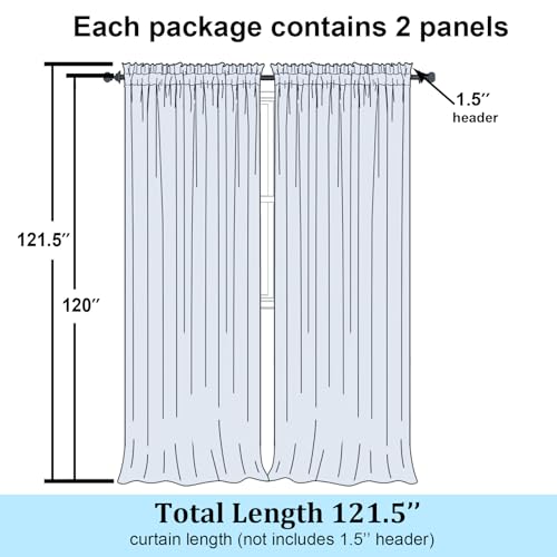 Image of Simplebrand Ivory Sheer Curtains 120 Inches Long, Extra Long Rod Pocket Solid Color Window Sheer Curtain Panels, Elegant Curtains & Drapes for Living Room, Bedroom 2 Panels (Ivory, 59 inch W x 120 inch L)