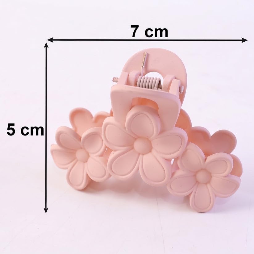Image of Large Stylish Plastic Flower Hair Claw Clip for Women, Strong Grip Floral Hair Clutcher for Thick and Thin Hair, Elegant Hair Styling Accessory, 6 Piece
