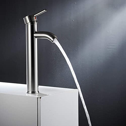 Greenspring Vessel Sink Faucet Brushed Nickel Single Hole Single Handle Aerator Modern Lavatory Tall Body Vanity Bowl Bathroom Faucets Supply Line Lead-Free #TOP1