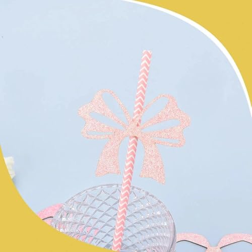 Pitillos desechables de papel rosa con lazo 24 pzas miniatura 3