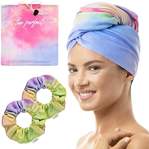 THE PERFECT HAIRCARE Microfiber Hair Towel Wrap + 2 Smooth Large Hair Drying Tie for Wet Hair – Anti-Frizz, Gentle, Absorbent Hair Scrunchies or Face Washing Wristband