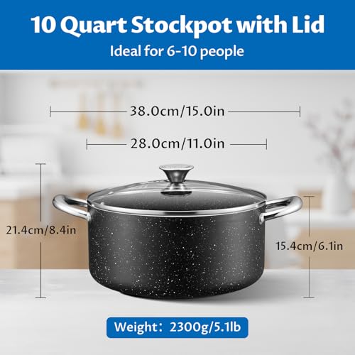 Large 10 Quart Nonstick Stock Pot with Lid - Induction Safe - Image 6