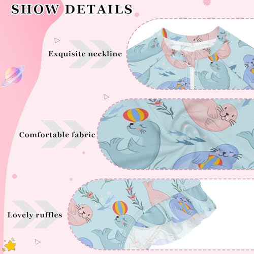 Girls Long Sleeve One Piece Swimsuit Zipper Bathing Suits 3-12Y4