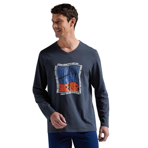 Athena Homme Serigraphie 7o71 Ensemble De Pijama, Gris Anthracite/Bas Noir, XXL EU