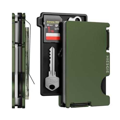 Image of Wallet for Men with Inner Key Coin Tray, Minimalist Card Holder with Money Clip, Slim Metal Front Pocket Wallet, RFID Blocking, Army Green, PMLCO-04