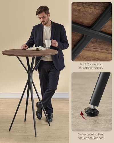 Image of VASAGLE Bar Table, Round Cocktail High Top Pub Bistro Table for Events Party, Kitchen Dining, Home Bar, 23.6 x 23.6 x 41.3 Inches, Metal Frame, Modern Style, Easy to Assemble, Natural Walnut and Black