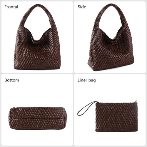 Image of Woven Bag for Women Vegan Leather Tote Bag Large Summer Beach Travel Handbag and Purse Retro Handwoven Shoulder Bag