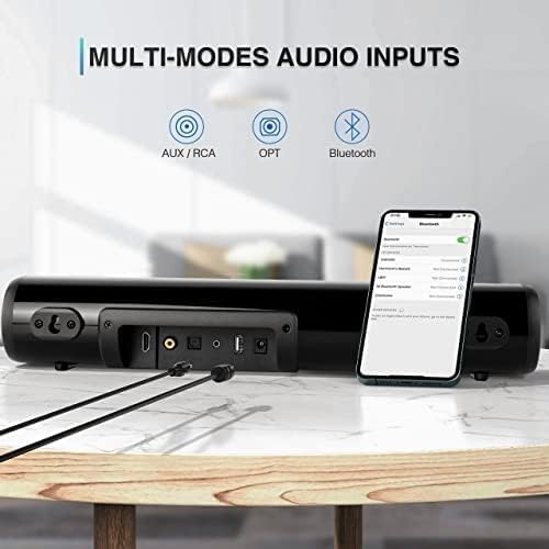 TKMARS Petite Barre de Son TV Enceinte PC Bluetooth 5.0 3D Surround Sound 2.0 Canal Mini Bar de Son avec Télécommande/Optique/RCA/AUX/USB, Noir – Image 5