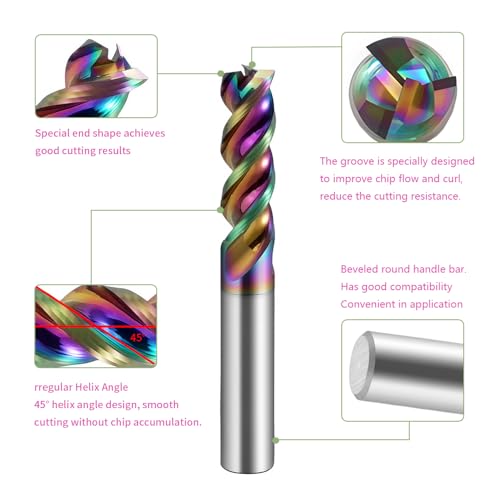 Image of Carbide Colorful U-Groove End Mills-3 Flute DLC Coated for Aluminum.1 Pcs 10x75mm