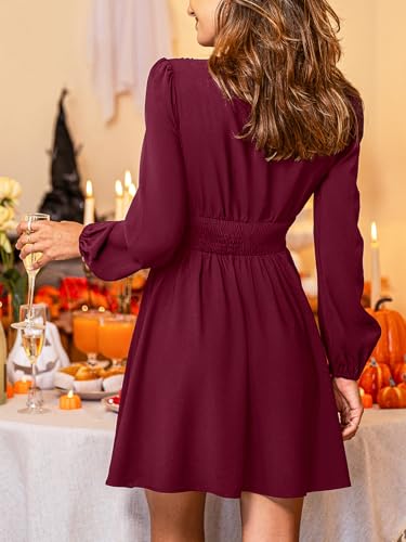 Image of CUPSHE Women's Long Sleeve Mini Dress V Neck Elegant Cocktail Party Dress Fall Flowy Wedding Guest Dress