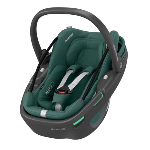 Maxi-Cosi Coral 360, silla coche bebe i-Size, Giro de 360 Grados, 0-12 meses (40-75 cm), Transporte ultraligero, arnés de apertura y cierre fácil, G-CELL, Capota parasol extragrande, Essential Green