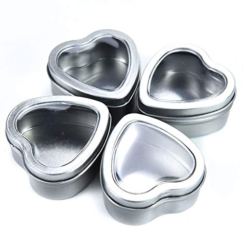 Gonioa 30ct Empty Heart Shaped Silver Metal Tins with Clear Window for Party Favors, Candle Making, Spices, Gifts