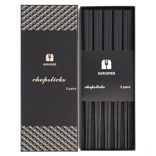 SUPJOYES 5 Paar Japanische Fiberglas Essstäbchen Spülmaschinenfeste Wiederverwendbare Chinesische Essstäbchen Rutschfeste Sushi Stäbchen Set Schwarz
