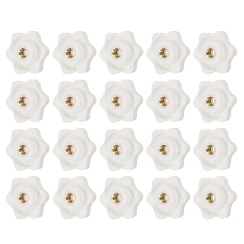 YELARXI クランプナットノブ プラスチックねじ込み式真鍮スターノブ ローレットM6メスネジ六角ヘッド、ヘッド直径1.3インチ 芝刈り機ハンドル機械に適合(20個パック、ホワイト)