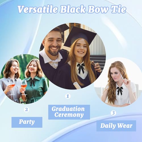 Image of LJBFNN Womens Bow Tie, Black Ribbon Bow Tie for Women, Clip on Adjustable Rhinestone Bowtie for School Uniforms Wedding