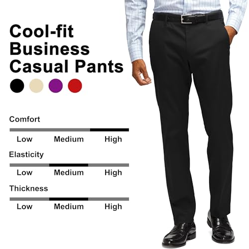 YUCENFU Men's Slim Fit Flat Front Dress Pant Expandable Waist Fashion Colored Tapered Slacks4