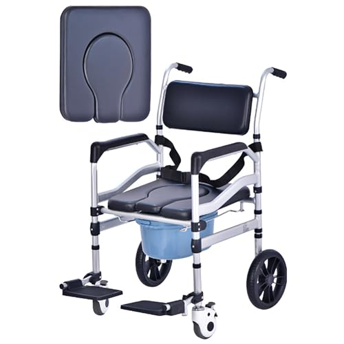 Sedia Da Toilette Su Ruote, Sgabello Da Doccia Mobile Pieghevole Per WC, Piastra Sedile Regolabile In Altezza, Comoda Extra Large Da 37 Cm, Scheda a U Con Software + Scheda Sigillante Per Vasca, Desig